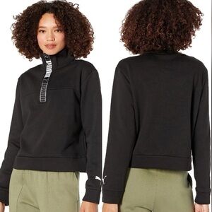 PUMA Pathfinder Quarter Zip Up Atheleisure Logo Tape Printed Cropped Hoodie